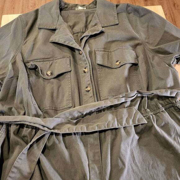 A.N.A 2X Army Green Short Sleeve Jumpsuit Button Collared Pockets Cotton - Picture 5 of 14